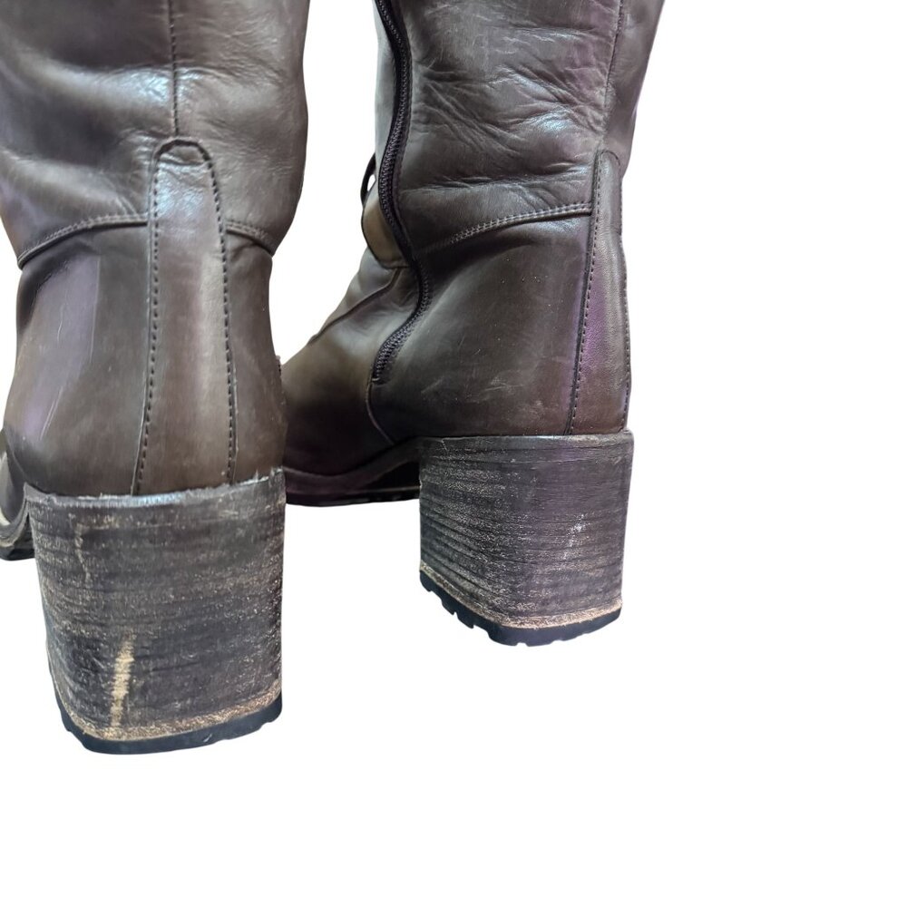 Armando Pollini Women's Brown Leather Zip&Tie Closure Block Heels Boots Size 39 - Picture 4 of 13